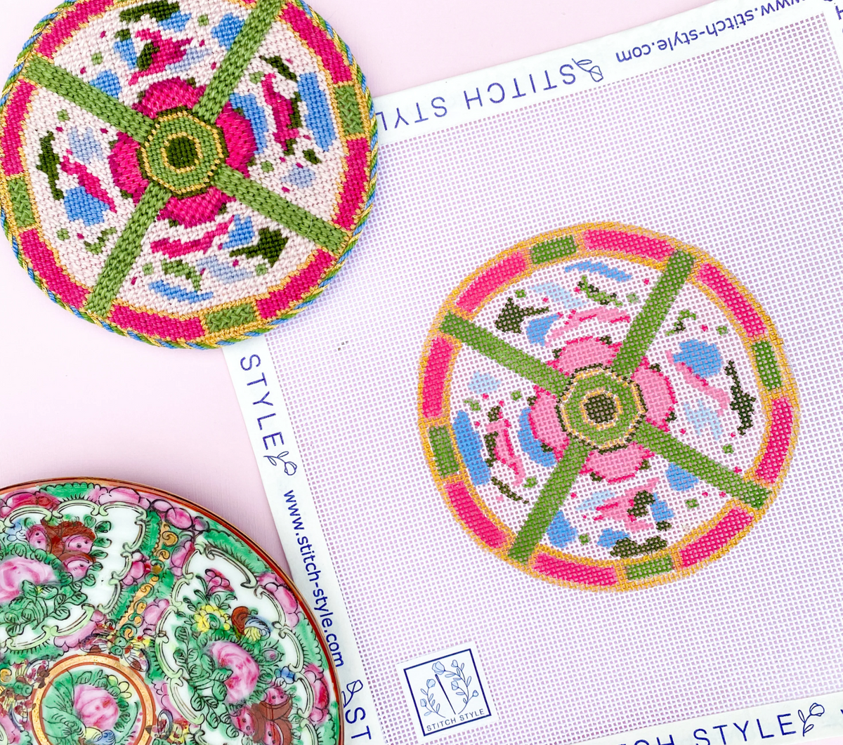 Famille Rose Plate with Stitch Guide