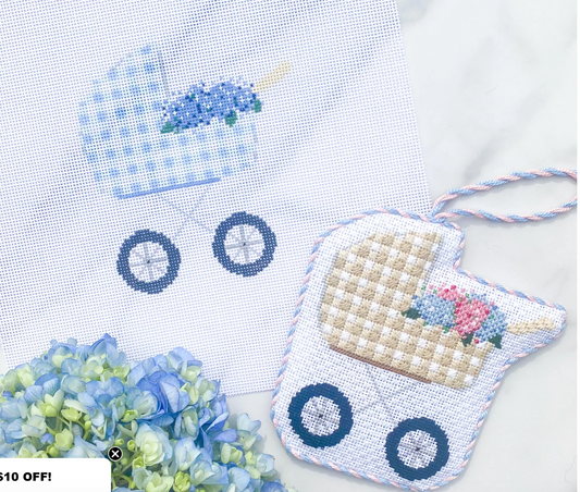 Blue Gingham Baby Carriage