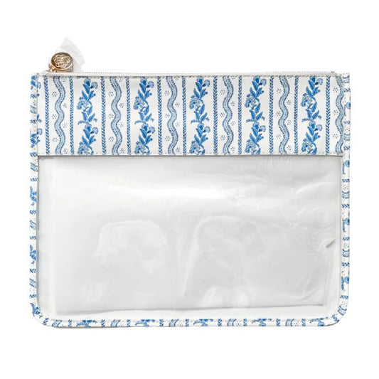 Large Emma Stripe Clear Zip Pouch Blue