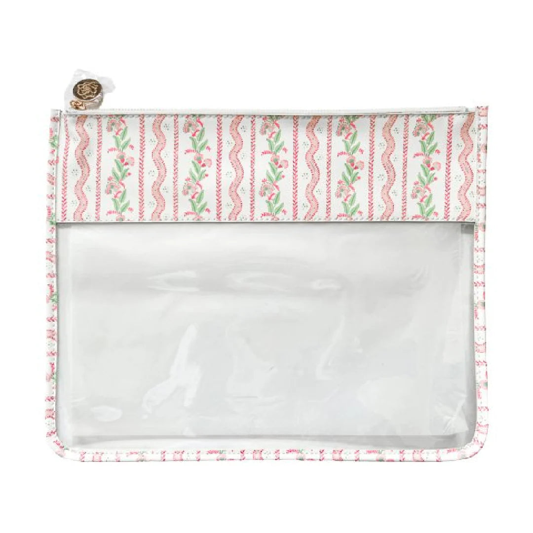Large Emma Stripe Clear Zip Pouch Pink