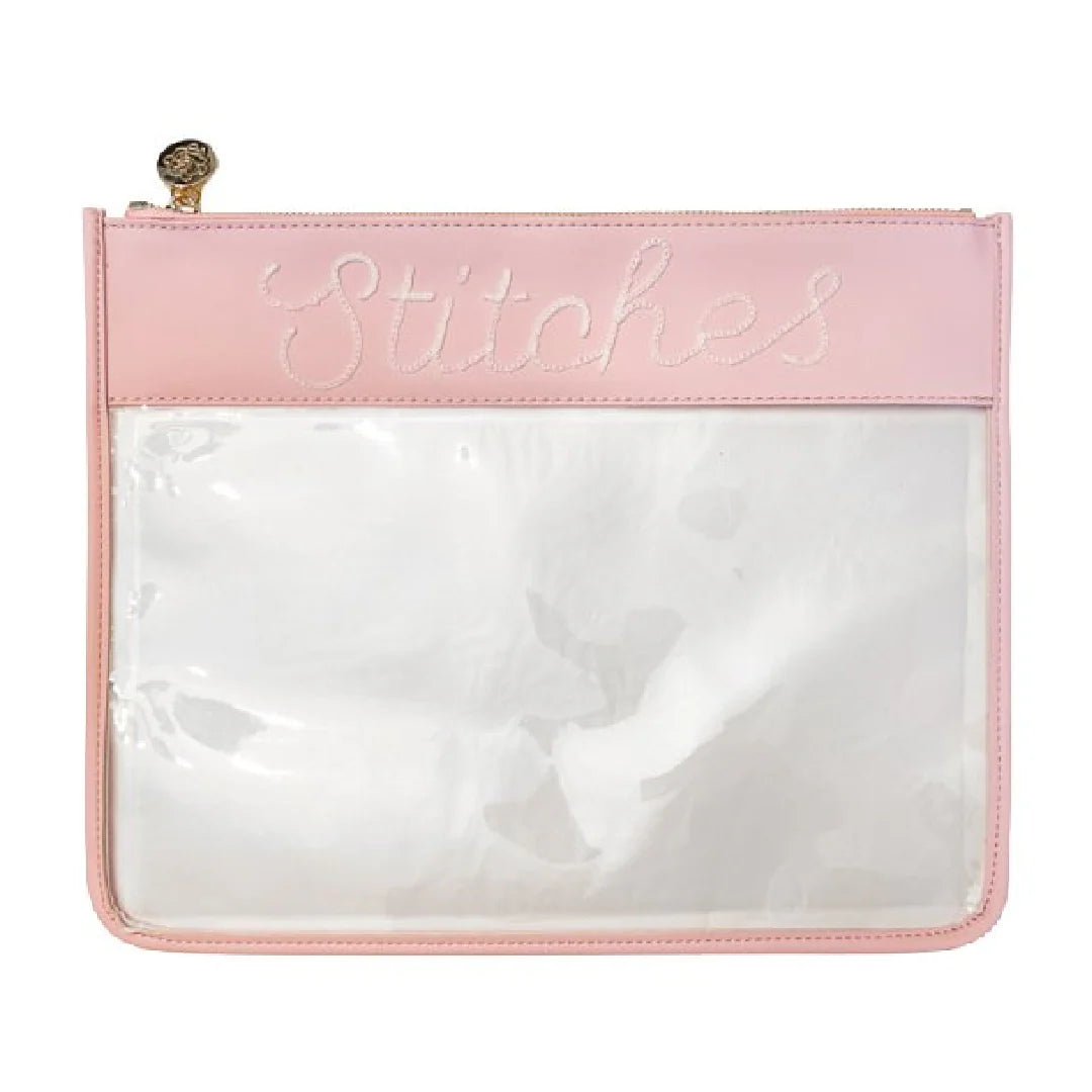 Large Stitches Clear Zip Pouch Pink